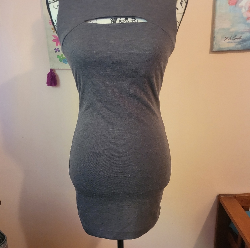 Forever 21 Charcoal Cut-Out Bodycon Stretchy Zipper-Back Minidress, S, EUC - Picture 3 of 11